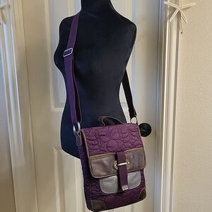 Fossil Quilted Purple and Brown Crossbody Bag
